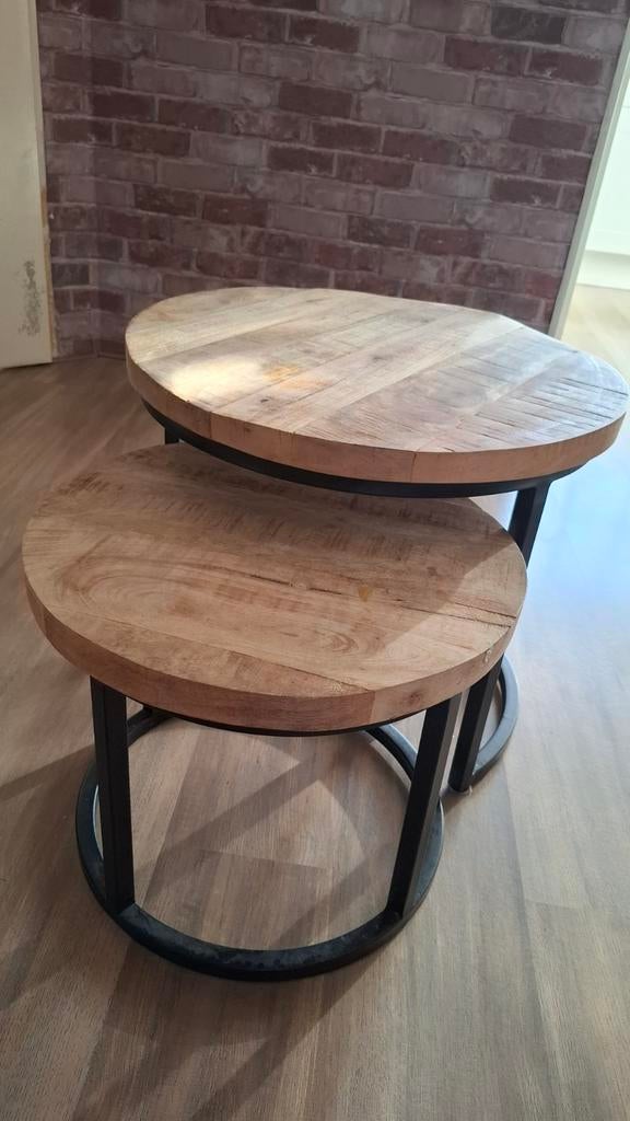 Set van 2 houten bijzettafels, Minder dan 45 cm, Minder dan 55 cm, Gebruikt, Ophalen of Verzenden
