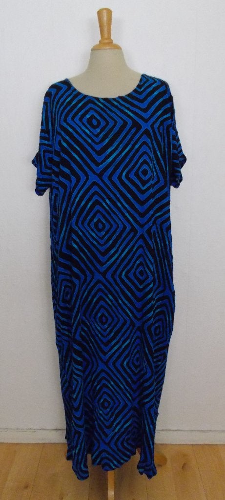 Blauw/zwarte viscose maxi print jurk van Luna Serena! XL, Kleding | Dames, Jurken, Blauw, Maat 46/48 (XL) of groter, Ophalen of Verzenden