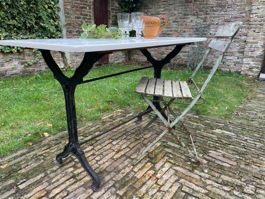 2 x Tuintafel Bistrotafel met marmer Frans antiek, Ophalen