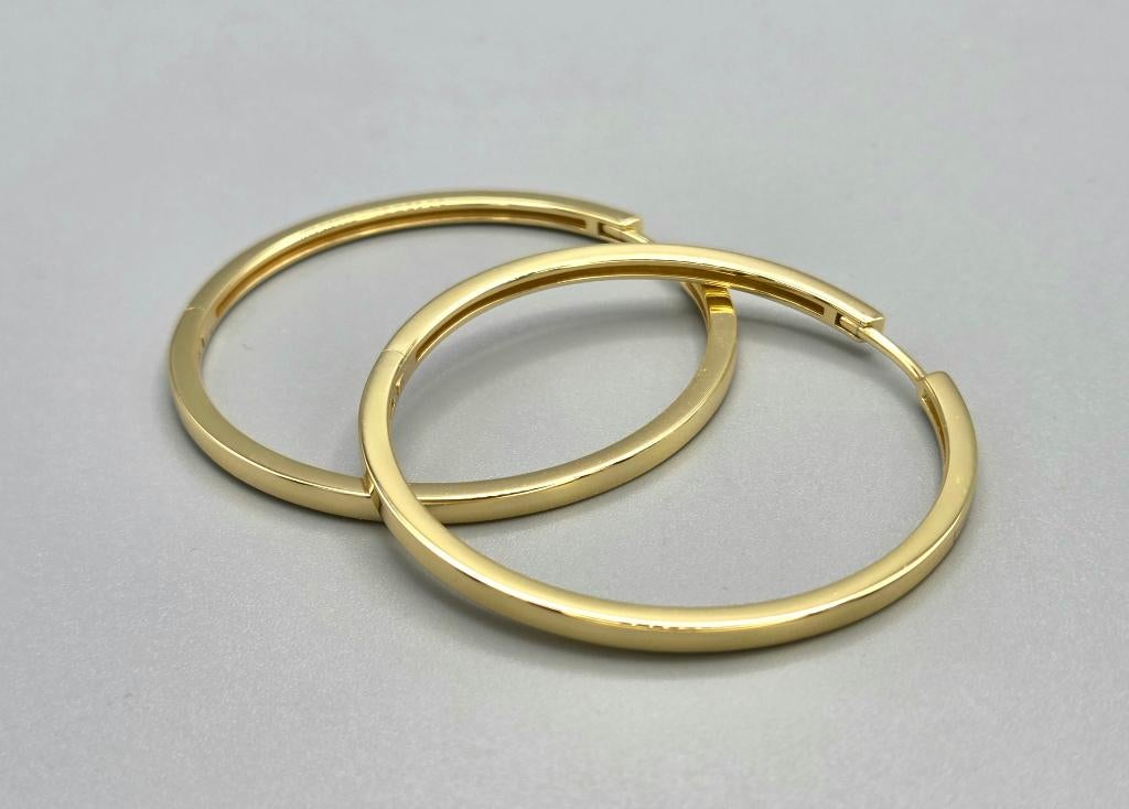 Goud op zilver vierkante klap creolen. 2026/114.
