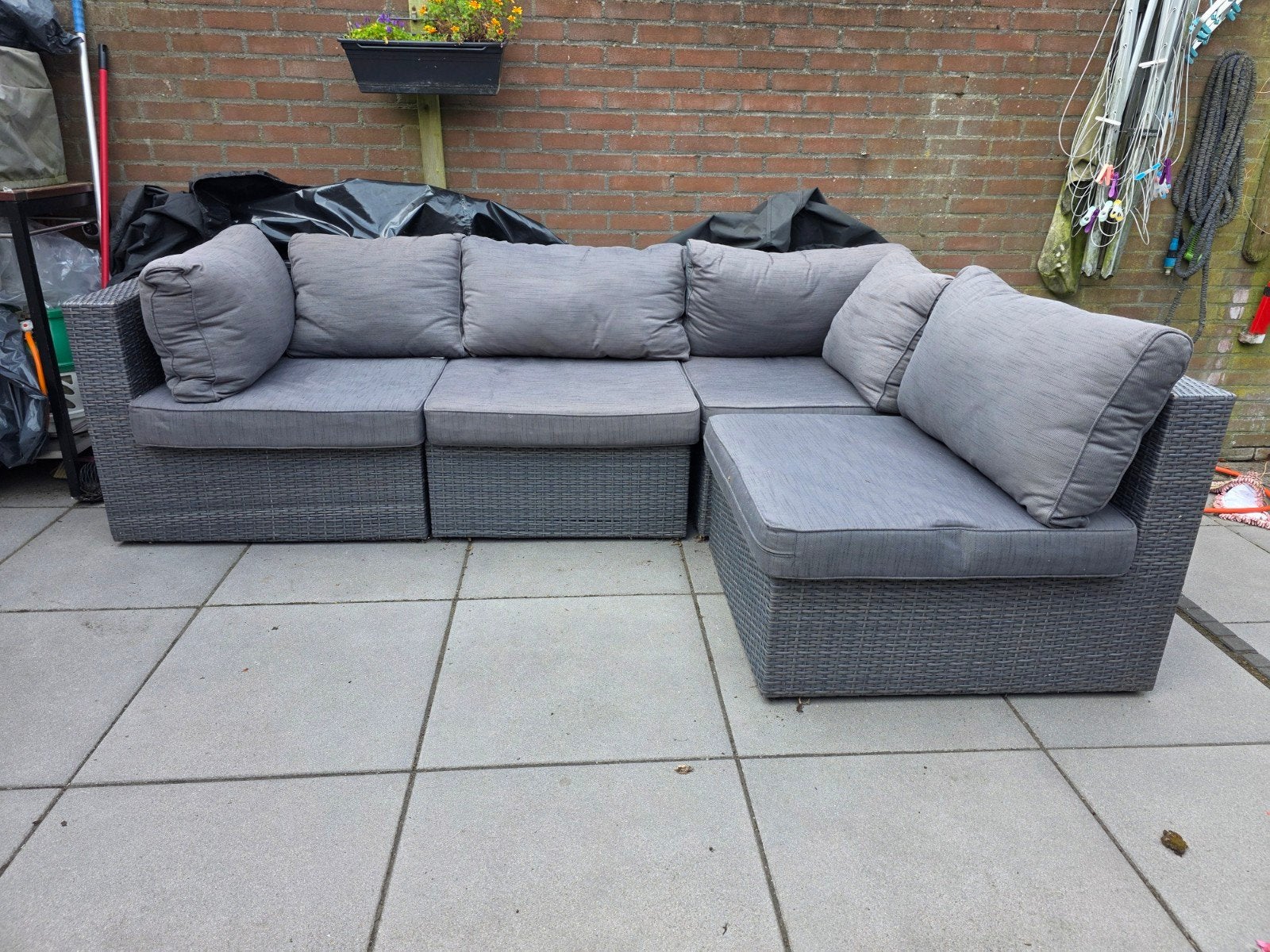 Forza (Keessmit) loungebank grijs, 4-delig, Ophalen, 4 zitplaatsen, Kunststof, Gebruikt