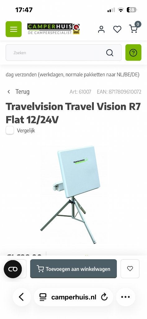 R7 FLAT VOLAUTOMATISCHE SATELIETSCHOTEL BIJNA NIEUW INCL TAS, Ophalen of Verzenden, Zo goed als nieuw