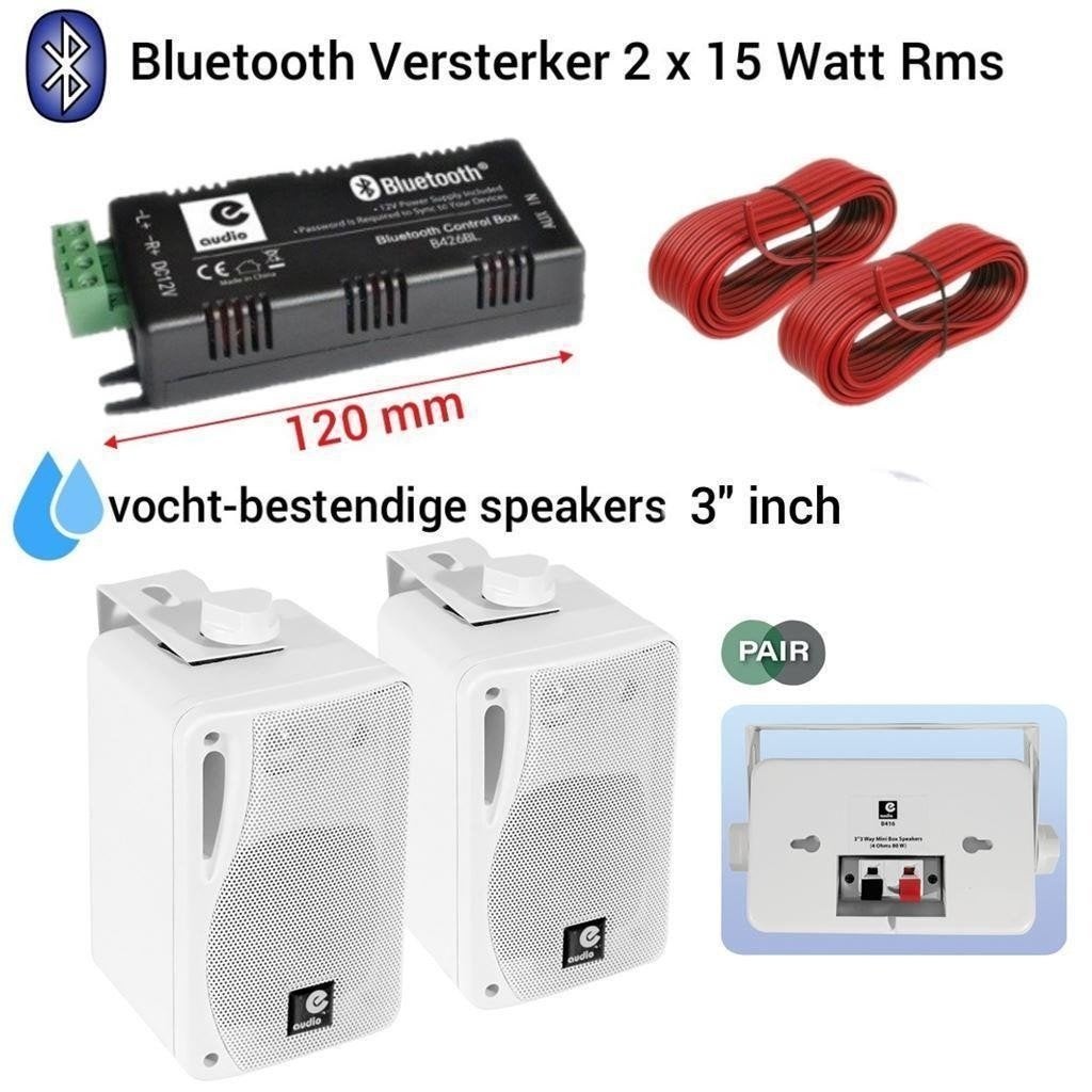 Bluetooth achtergrond muziek systeem 2x 3 inch wit [B416KJ]