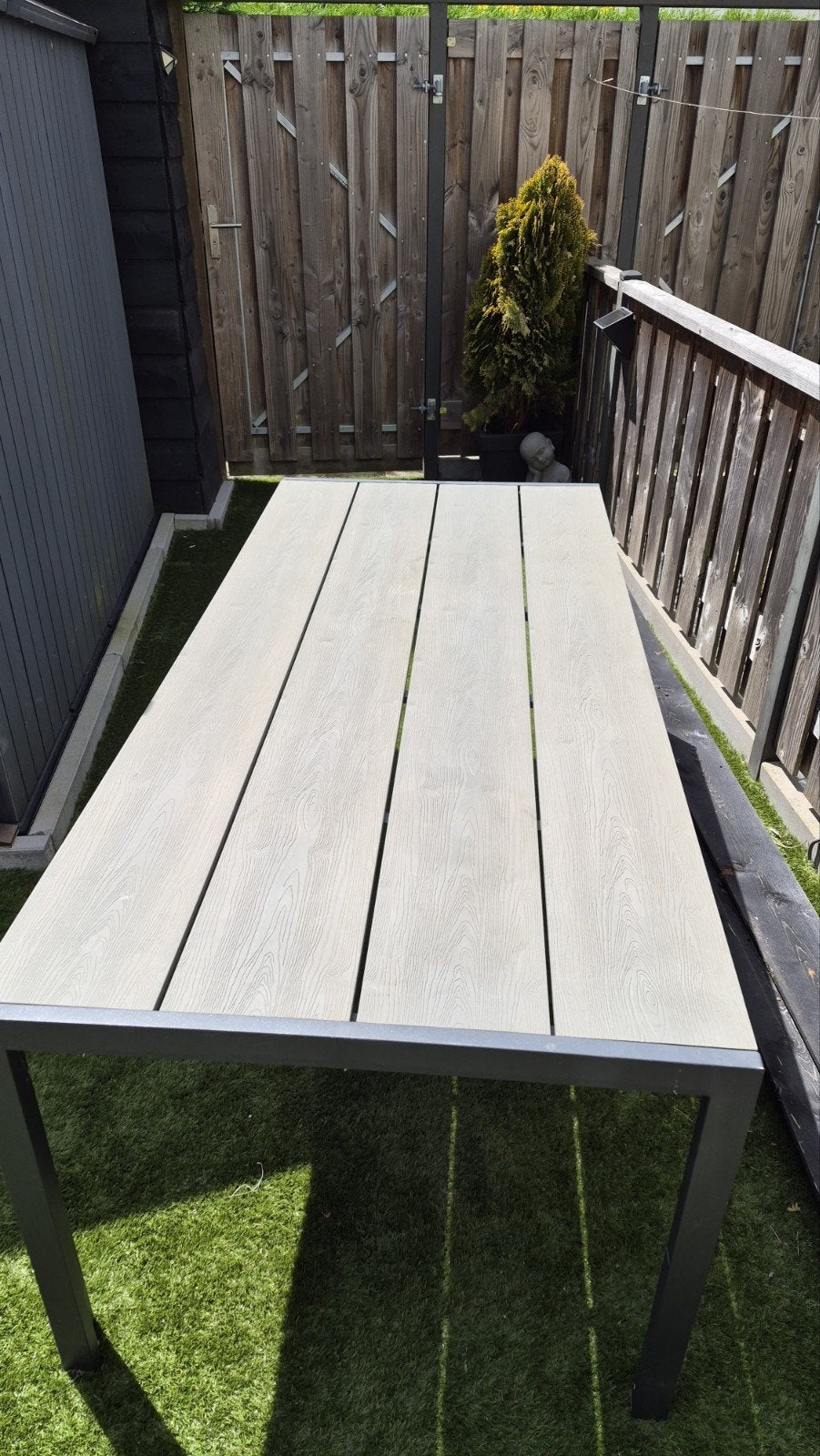 Moderne tuintafel met houtlook blad, Ophalen, Nieuw, Rechthoekig