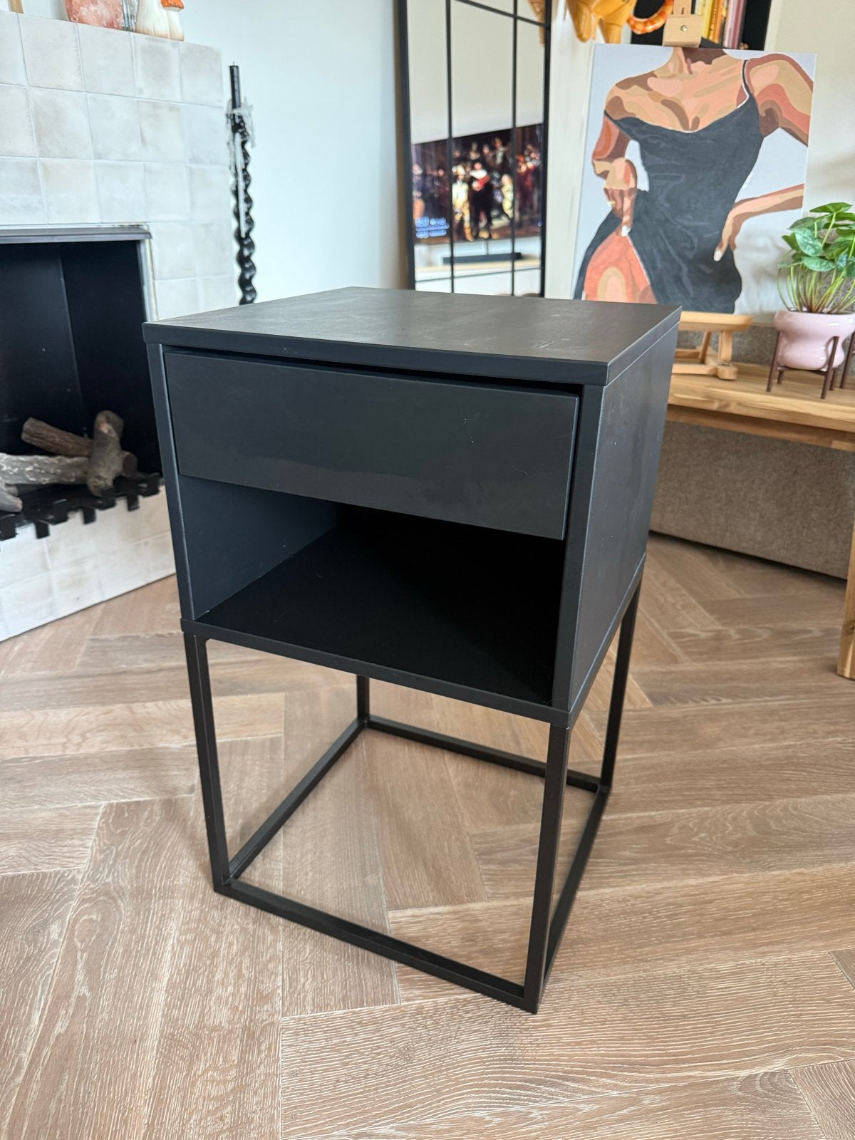 IKEA VIKHAMMER Nachtkastje Zwart, Gebruikt, Minder dan 45 cm, Hout, 55 tot 70 cm