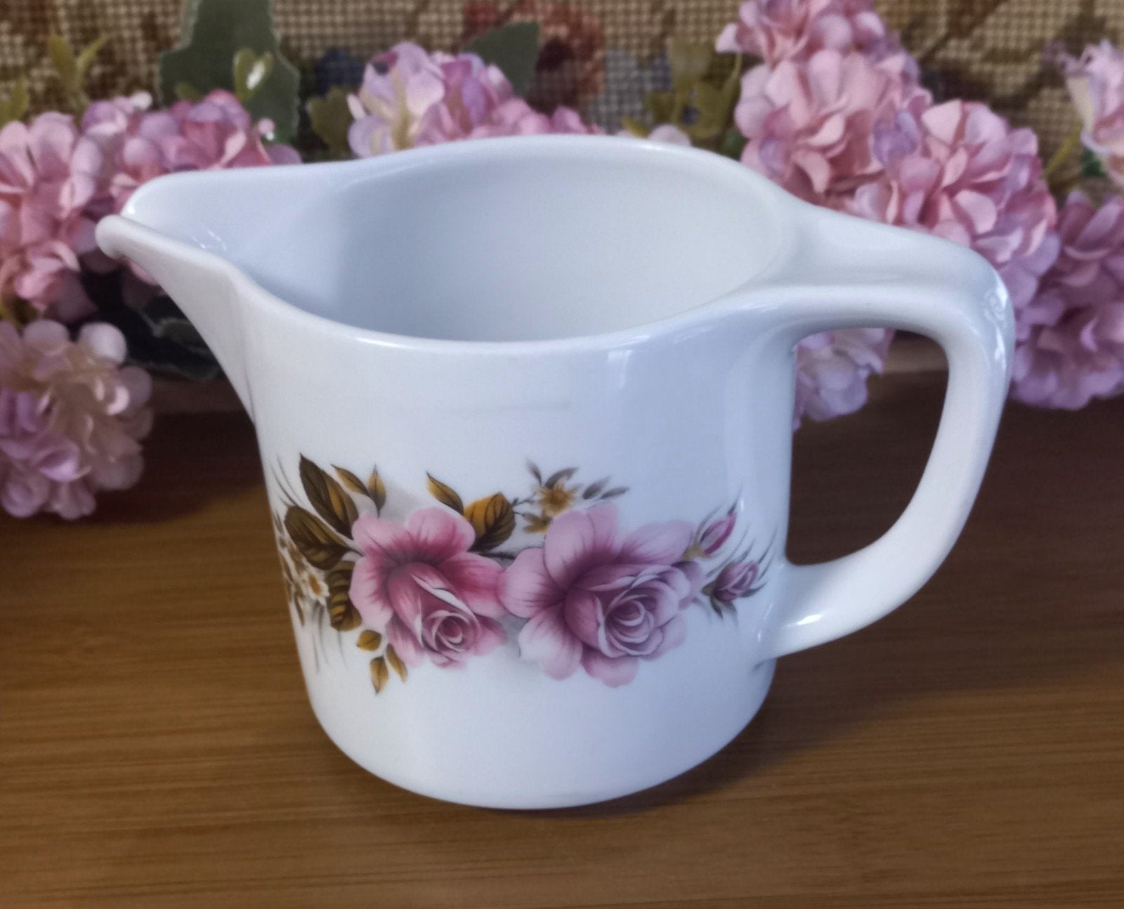 Leuk brocant melkkannetje, roze rozen, Royal Schwabap, Antiek en Kunst, Ophalen of Verzenden