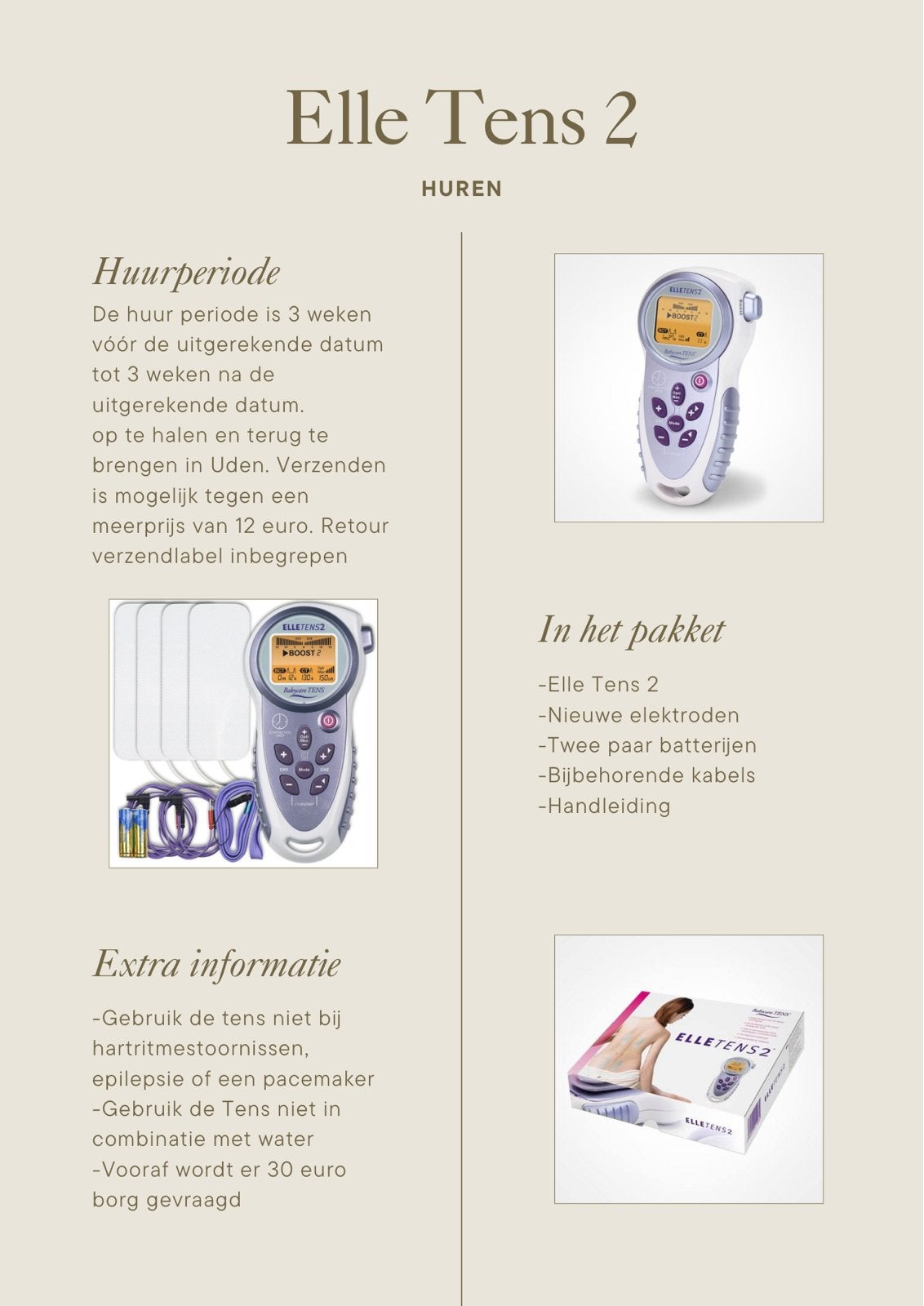 Elle Tens 2 te huur - ideaal voor tijdens de bevalling, Ophalen of Verzenden, Zo goed als nieuw