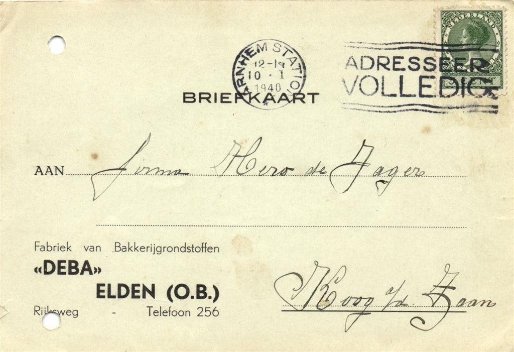 DEBA Elden [O.B.] - 01.1940 - briefkaart, Ophalen of Verzenden, Briefkaart