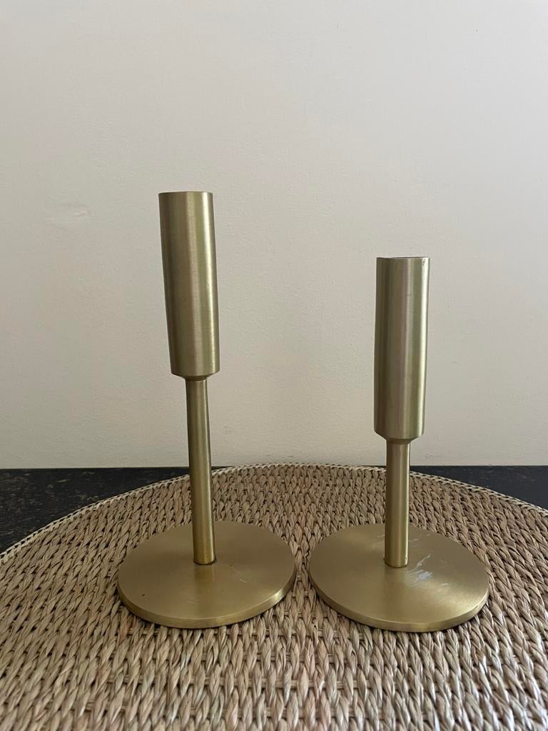 Kaarsenstandaard 2 stuks, goudkleurig, Huis en Inrichting, Woonaccessoires | Kandelaars en Kaarsen, Ophalen of Verzenden, Zo goed als nieuw