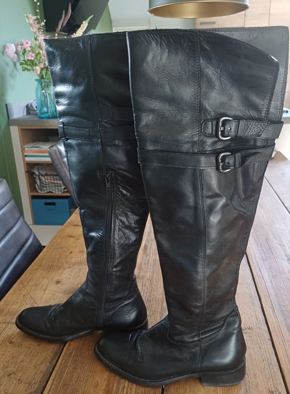 Zwarte leren overknee laarzen maat 37, Ophalen of Verzenden