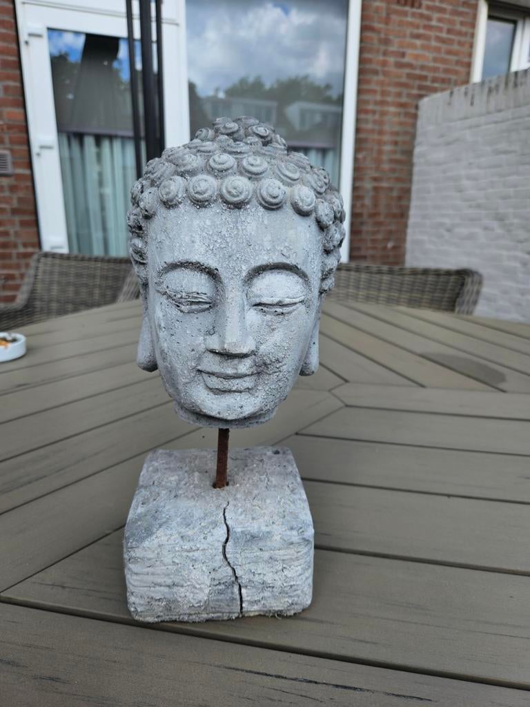 Boeddha hoofd op sokkel, Ophalen of Verzenden
