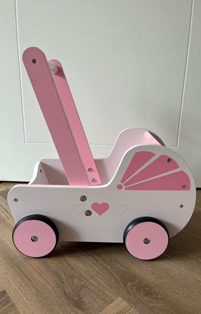 Playtive houten poppenwagen - Roze / Wit - Dekentje, Kinderen en Baby's, Speelgoed | Houten speelgoed, Ophalen of Verzenden, Gebruikt