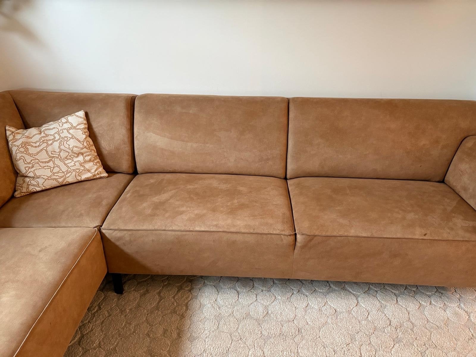 Hoekbank Cognac - Zo goed als nieuw, Ophalen, 250 tot 300 cm, Hoekbank, 75 tot 100 cm