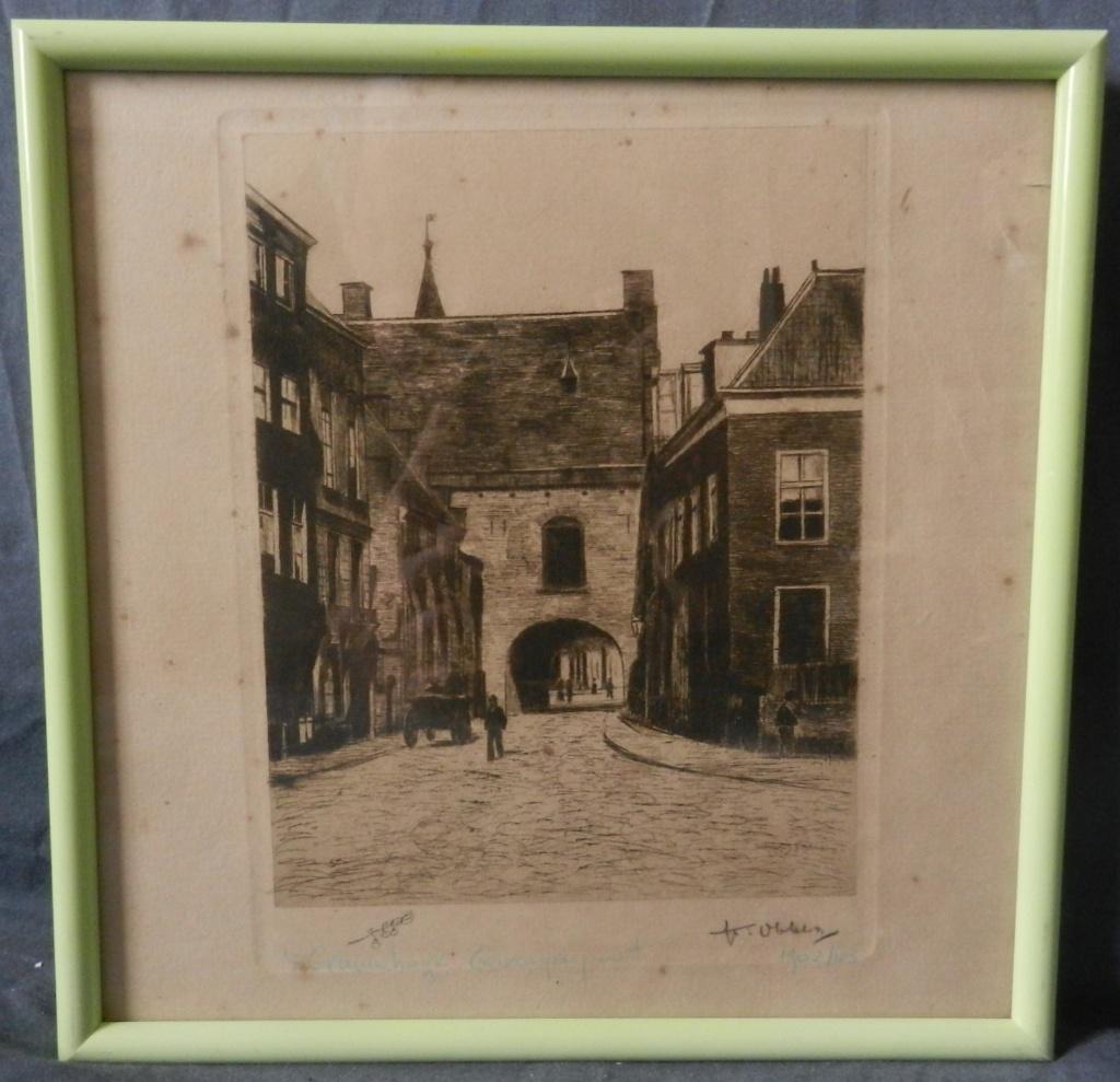 Ets Gevangenpoort Den Haag door JF Obbes 1902/3 hxb 18x14 cm, Antiek en Kunst, Kunst | Etsen en Gravures, Ets, Stadsgezicht, Ophalen of Verzenden