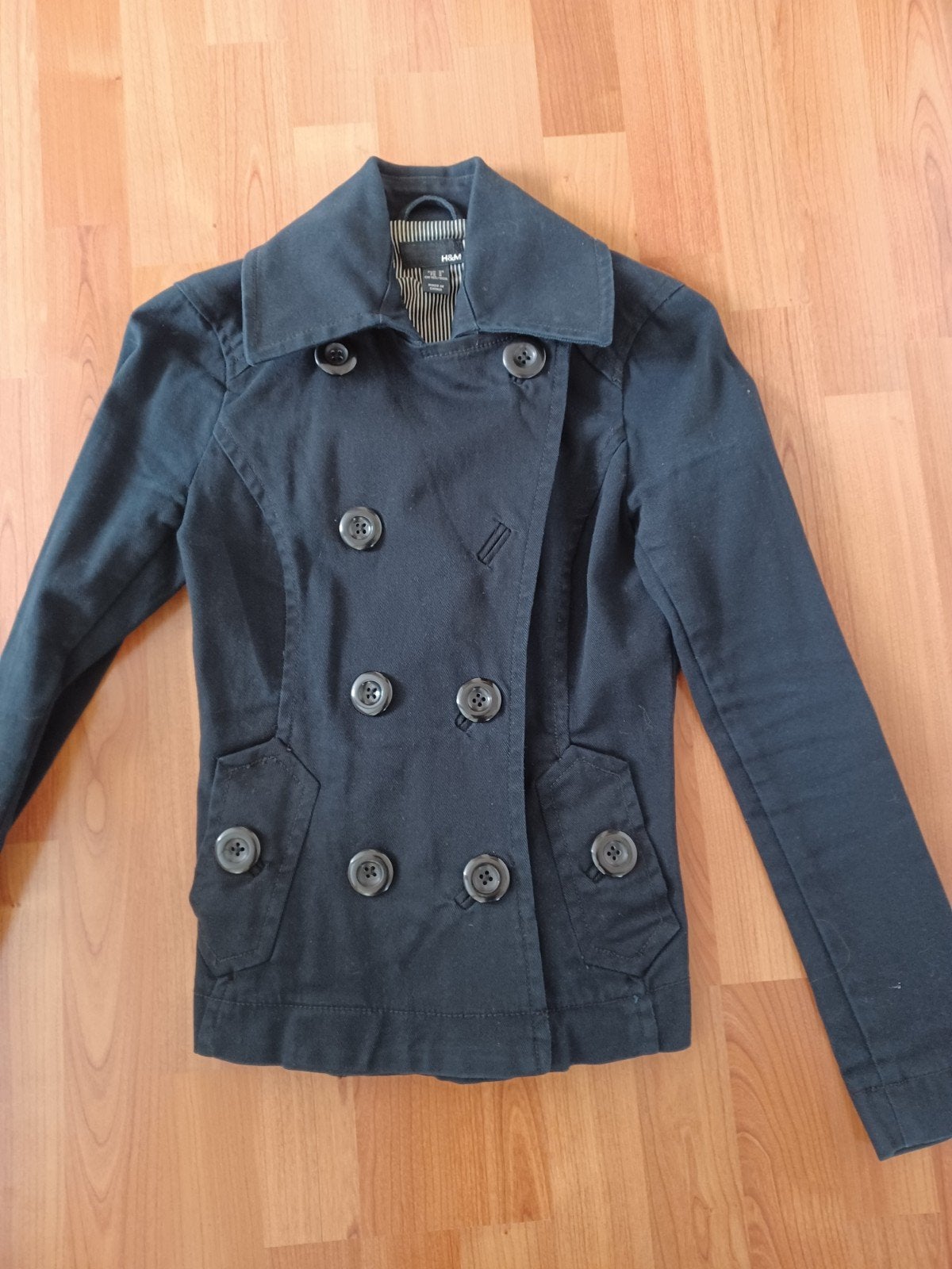 Stijlvolle Zwarte Double-Breasted Jas - Maat S, H&M, Ophalen of Verzenden, Gedragen, Maat 36 (S)