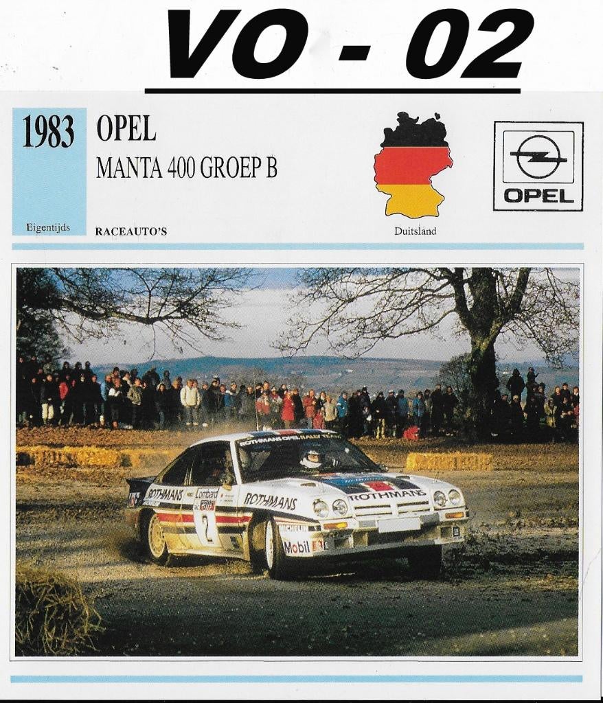 VO2 Autokaart Opel Manta 400 Groep B ( 1983 ), Ophalen of Verzenden, Zo goed als nieuw, Auto's