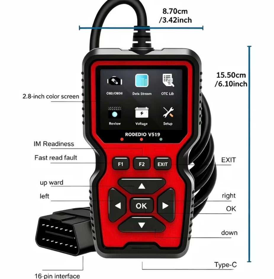 RODEDIO V519 OBD2 Autoscanner Foutcodelezer, Auto diversen, Ophalen of Verzenden, Nieuw