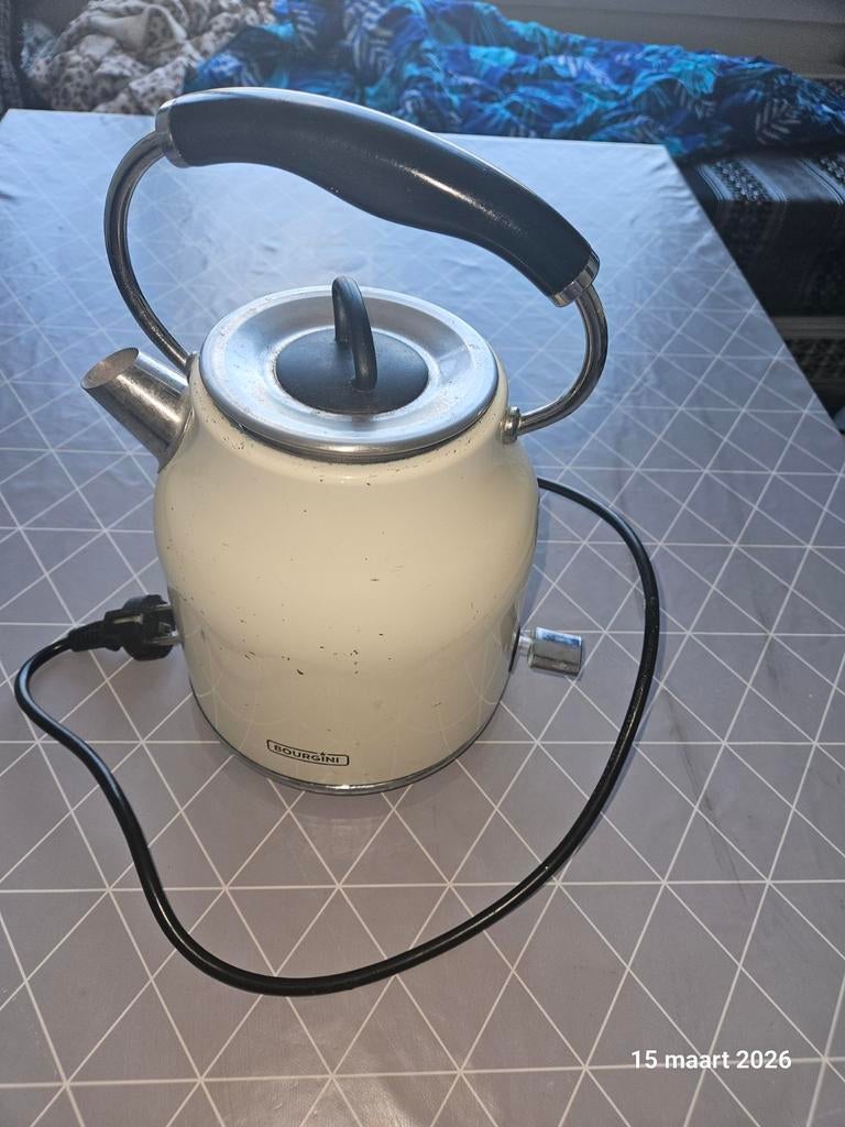 Bourgini waterkoker - Crème, retro design, 1 tot 2 liter, Ophalen of Verzenden, Gebruikt