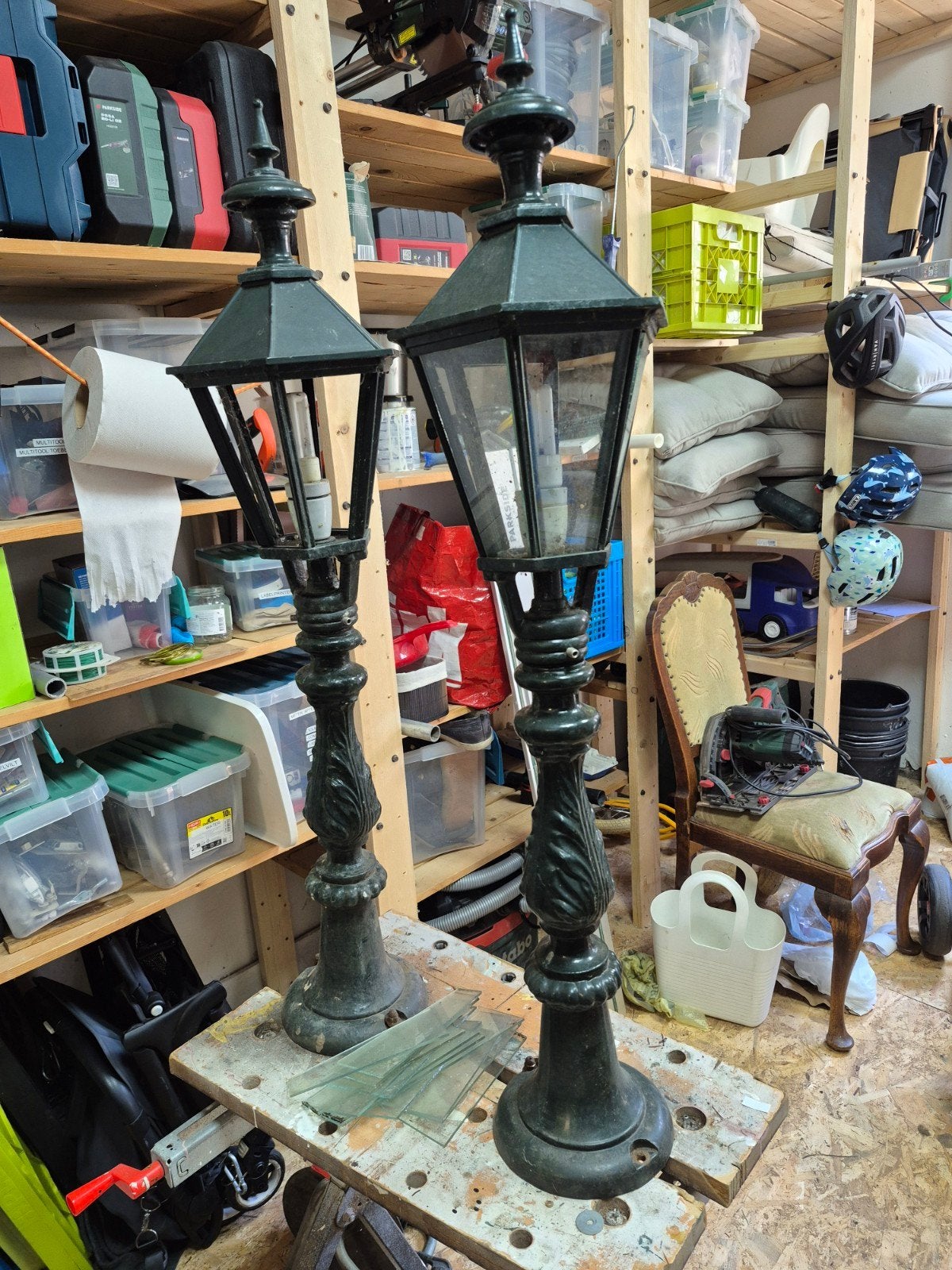Klassieke lantaarn 2 stuks groen 100cmm 22 cm 6 kant, Tuin en Terras, Ophalen, Gebruikt, Minder dan 50 watt, Staande lamp