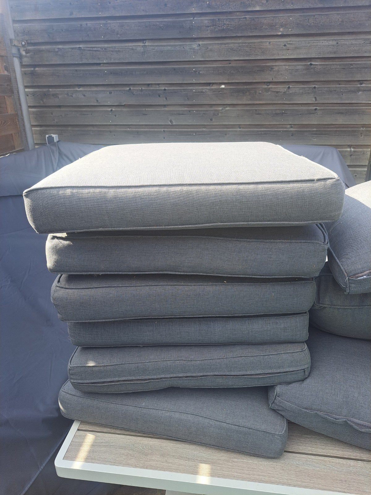 Set van 6 grijze zit- en rugkussens voor buiten, Ophalen, Gebruikt