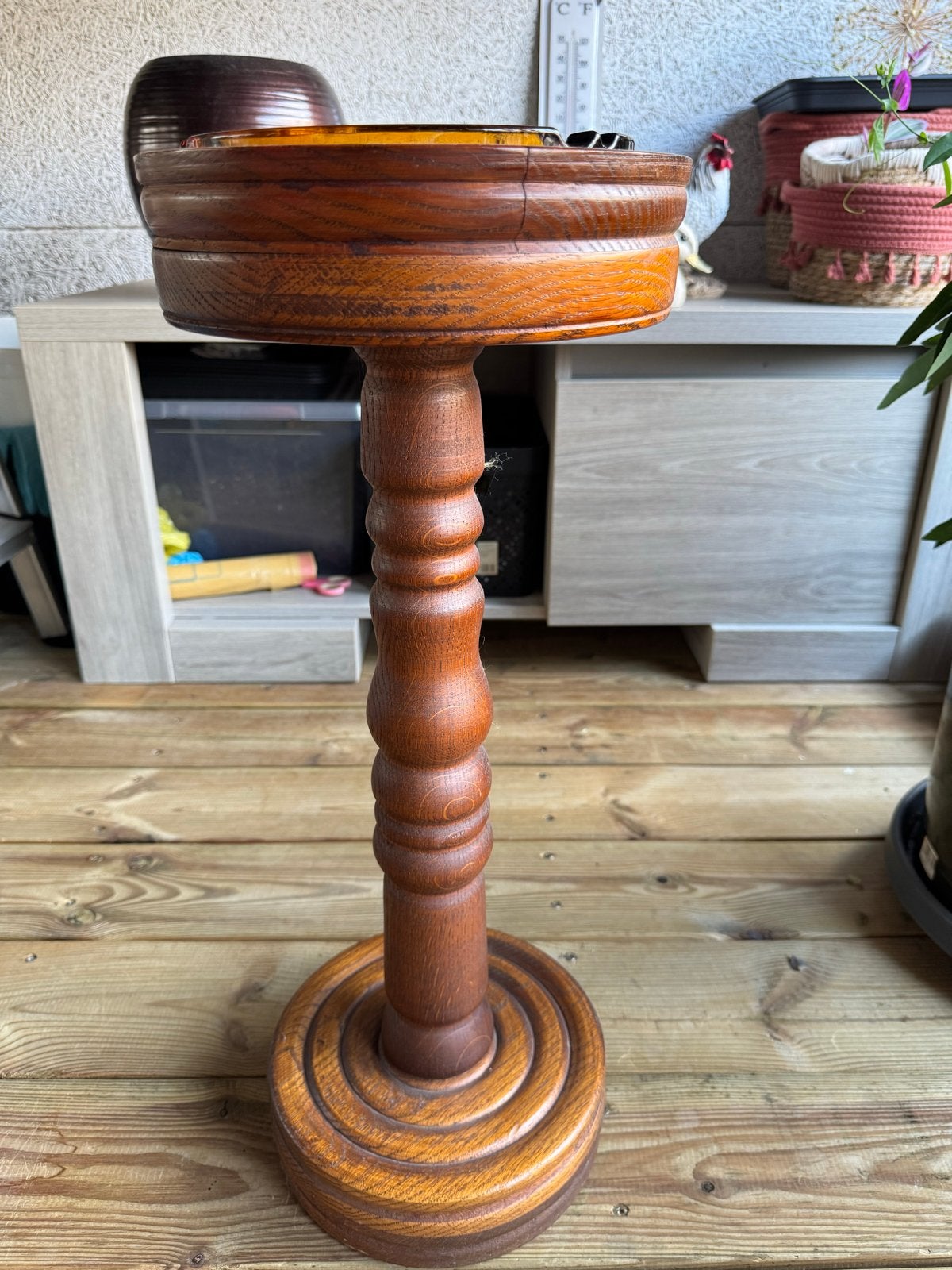 Vintage houten asbak op standaard, Ophalen of Verzenden