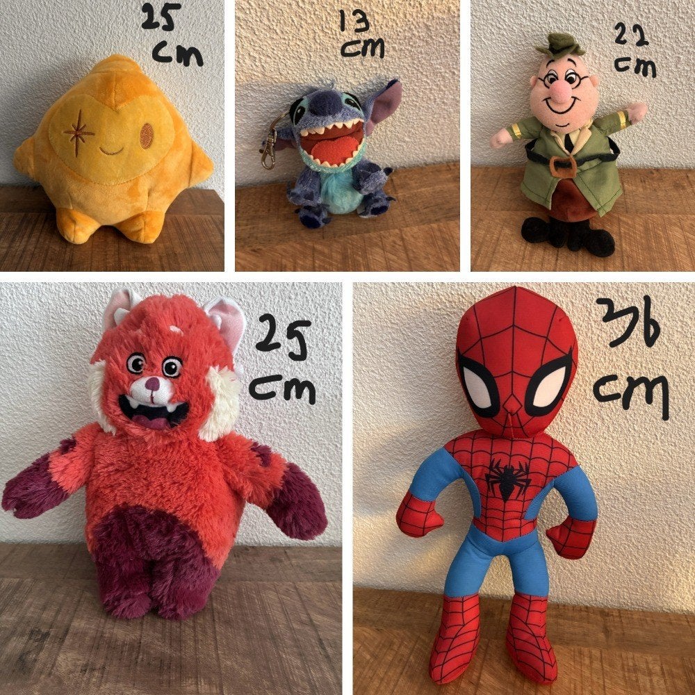 Disney knuffels: Stitch, Spiderman, Star Wish. Zie FOTO's., Disney, Disney, Overige typen, Ophalen of Verzenden