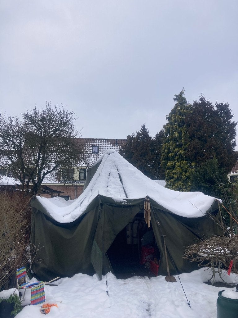 Tent 5 x 10 m legertent, Caravans en Kamperen, Tenten, Ophalen, Gebruikt, Meer dan 6