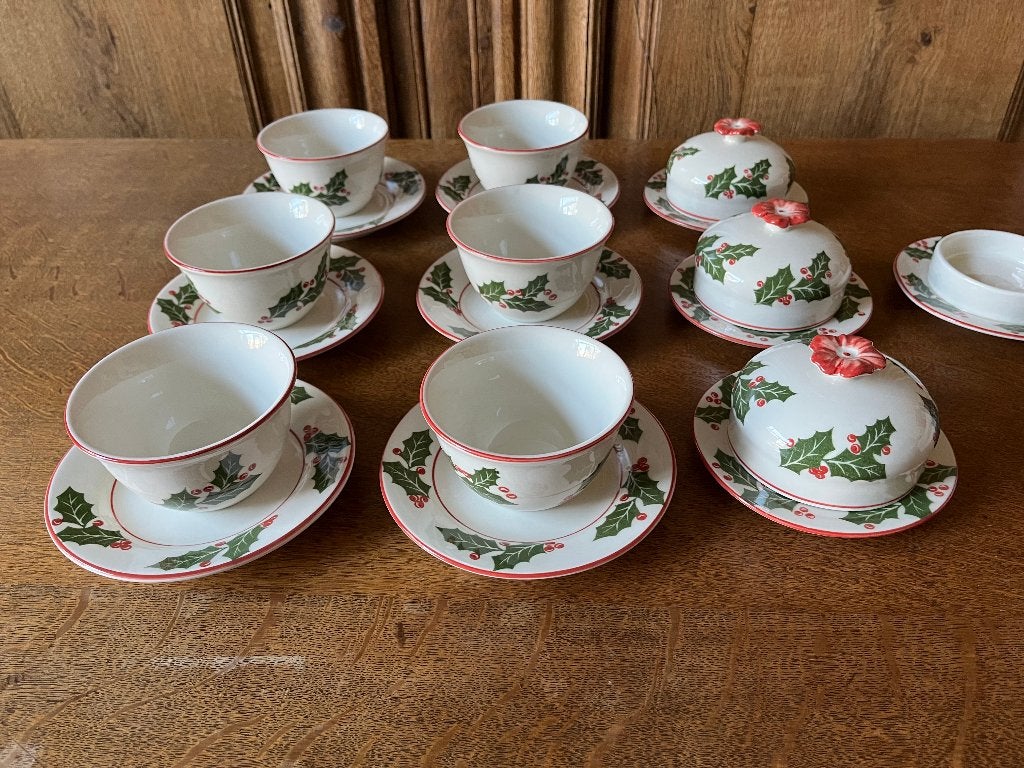 Handbeschilderd kerstservies Vic’s Hand Painted England, Ophalen, Keramiek, Overige typen, Zo goed als nieuw