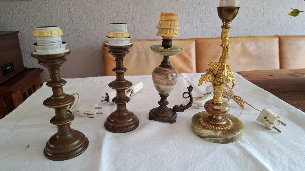 4 Antieke bronzen schemerlampvoetjes, Antiek en Kunst, Ophalen of Verzenden, Brons