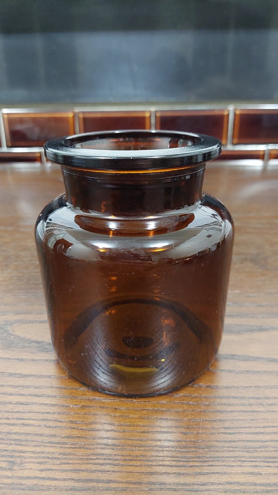 Vintage Apothekerspot BruinGlas - 12 cm hoog, 10 cm doorsnee, Antiek en Kunst, Ophalen of Verzenden