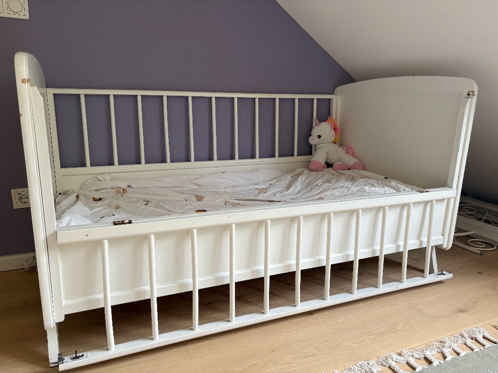Retro Kinder Bedje met Klaphek, Ophalen, Gebruikt, 70 tot 85 cm, 140 tot 160 cm