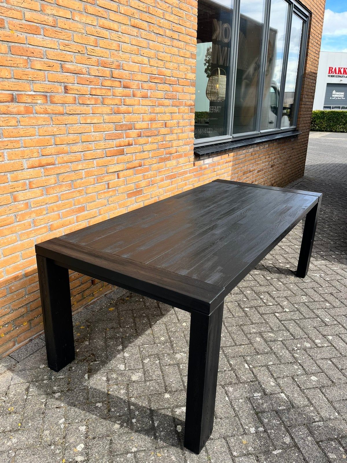 Zwarte houten tafel rechthoek 220cm, Ophalen, 200 cm of meer, 50 tot 100 cm, Zo goed als nieuw