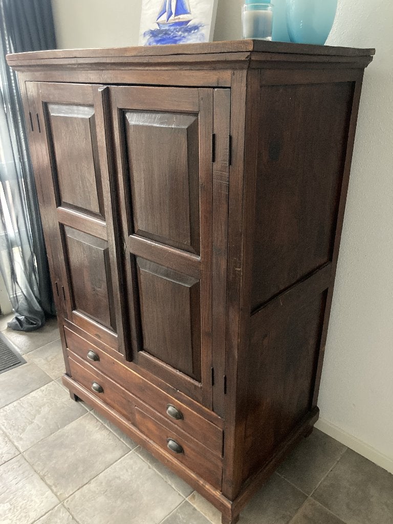 Mooie massief houten kast, Ophalen, Met plank(en), Gebruikt, 100 tot 150 cm