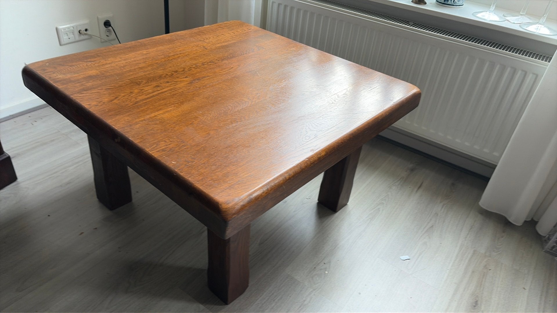 Stevige eikenhouten tafel, Ophalen, Gebruikt, 50 tot 100 cm, 50 tot 100 cm