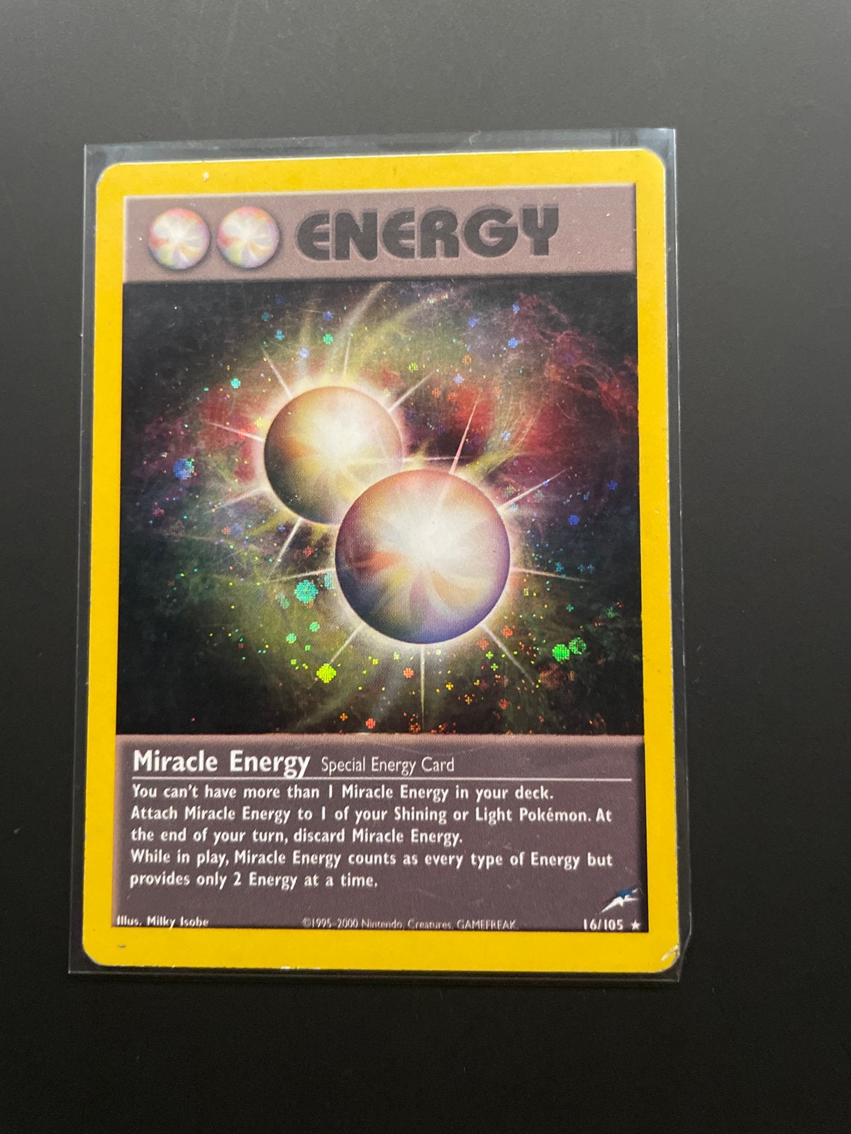 Pokémon Miracle Energy (16/105) Neo Destiny Holo, Ophalen of Verzenden, Zo goed als nieuw, Losse kaart, Foil