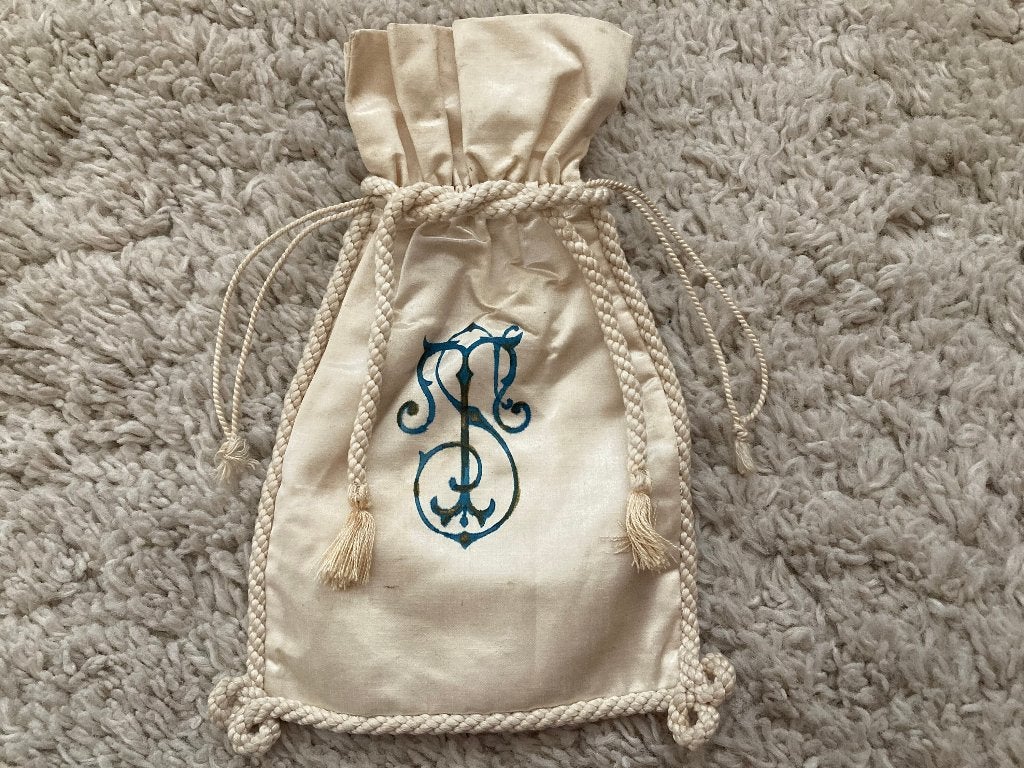 Vintage Frans communie tasje, zijde met initialen TS/ST, Ophalen of Verzenden, Kinderen
