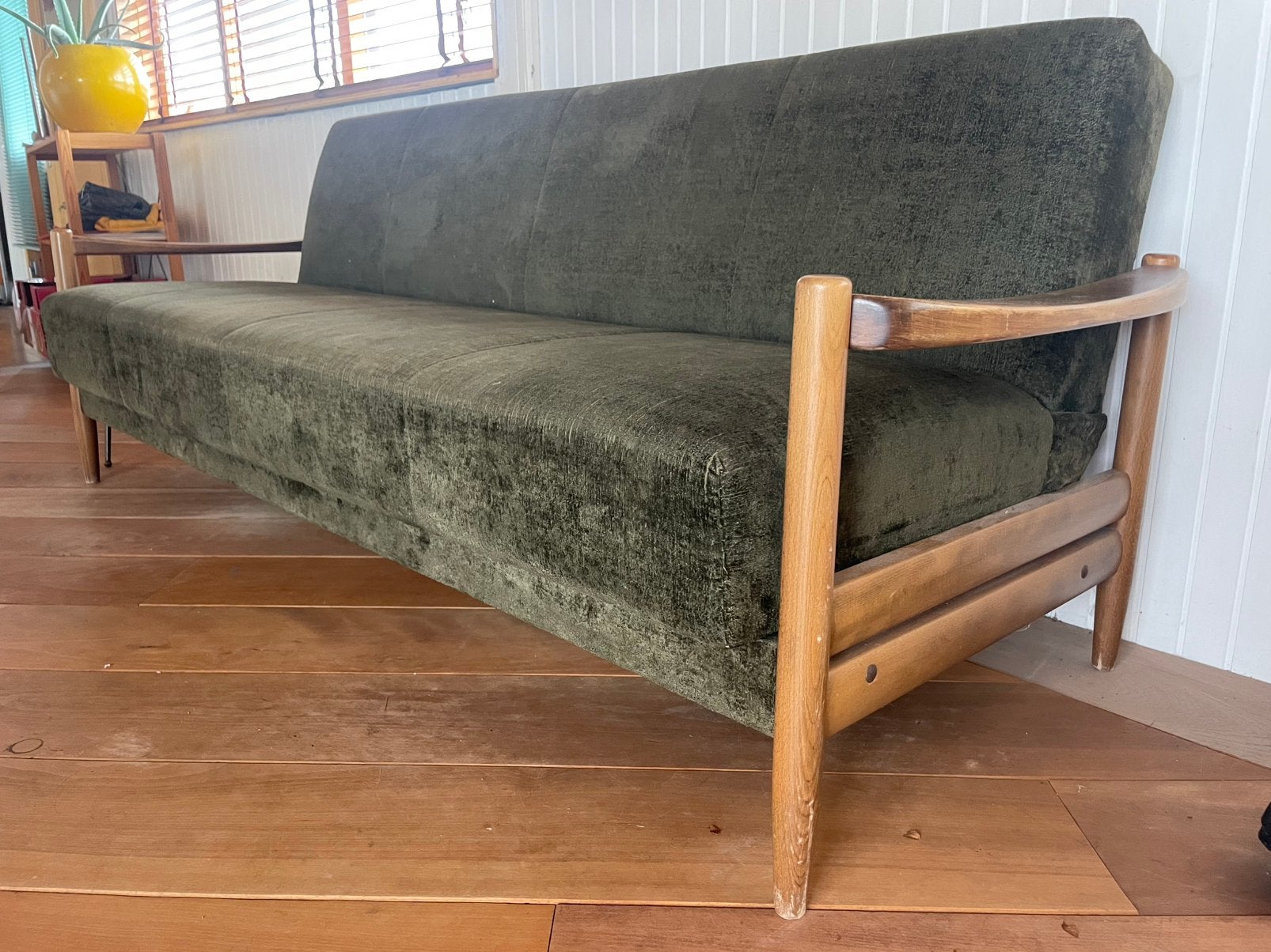Vintage bank, sofa, deens design slaapbank, Ophalen, Gebruikt, Stof
