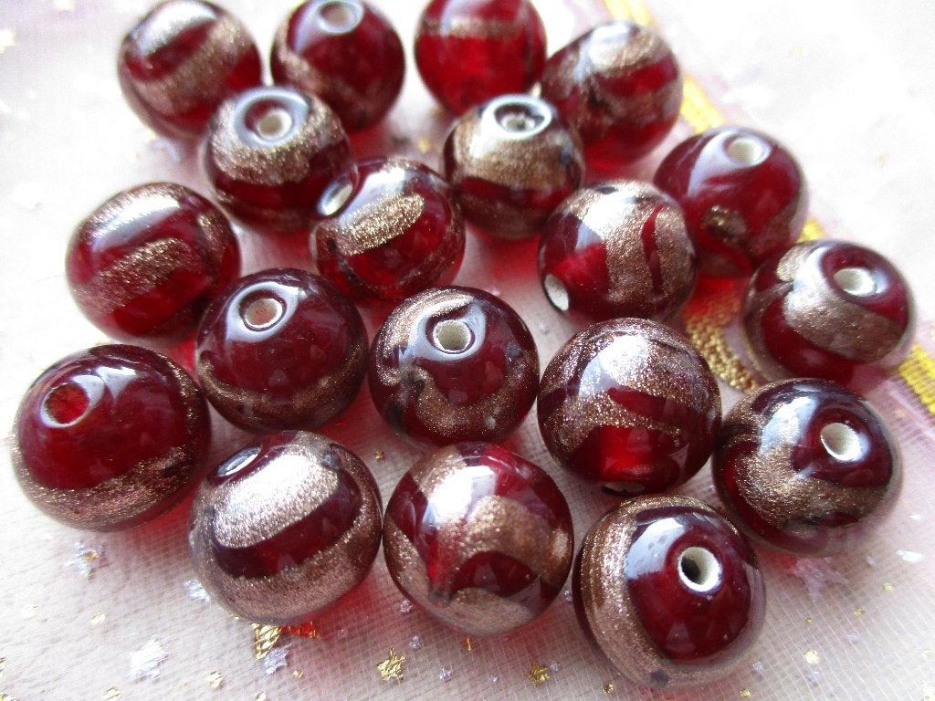 7029/ rood/gouden lampwork glaskralen, Ophalen of Verzenden, Nieuw, Kraal