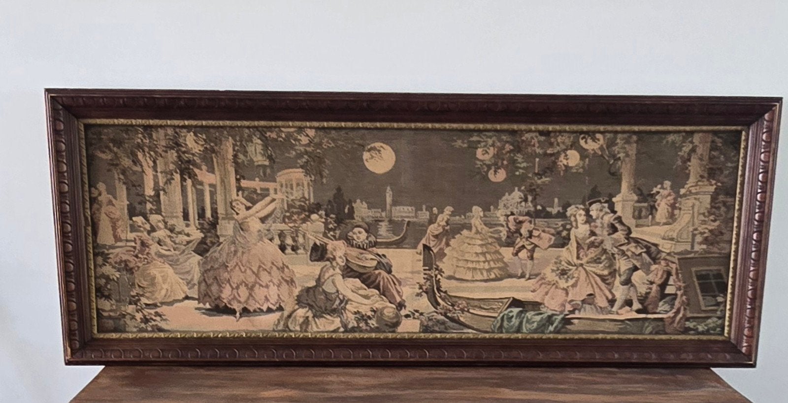 Groot Antiek Gobelin Wandtapijt in Originele Lijst 160x60 cm, Ophalen