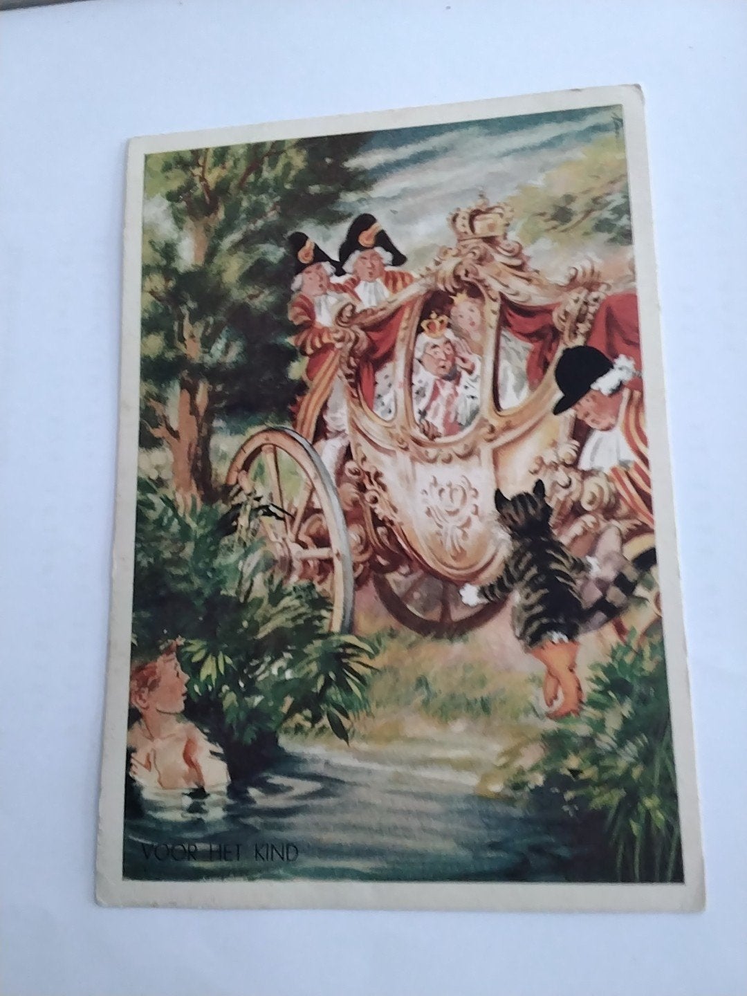 Antieke Ansichtkaart: Voor het Kind - Koets met Kat, Ophalen of Verzenden, Voor 1920, Ongelopen