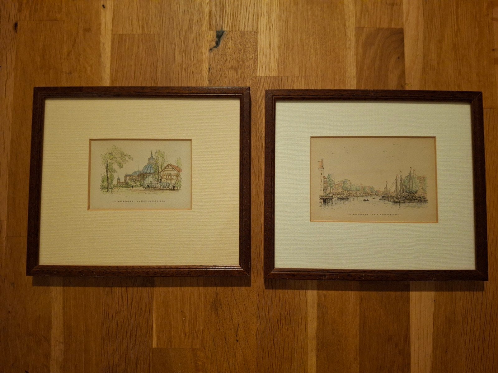 Twee ingelijste etsen van Rotterdam, 1800 - 1899, Ets, Stadsgezicht, Ophalen of Verzenden