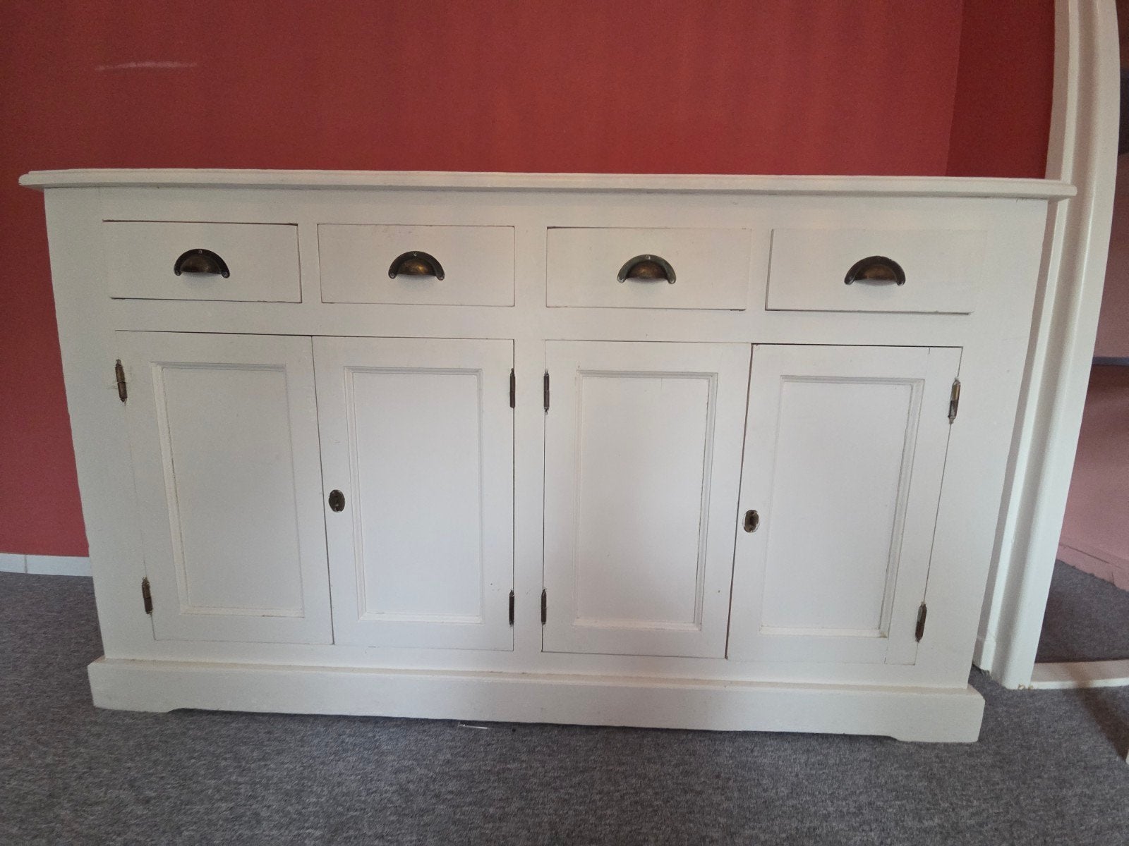 Wit landelijk dressoir of sideboard met 4 lades en 4 deuren, Ophalen, Gebruikt, Met lade(s), 150 tot 200 cm