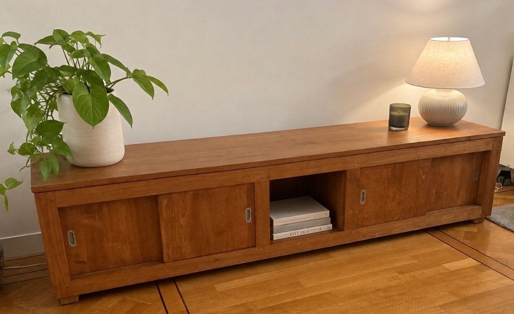 Massief teak dressoir, Huis en Inrichting, Kasten | Dressoirs, Ophalen, 25 tot 50 cm, Teakhout, 200 cm of meer