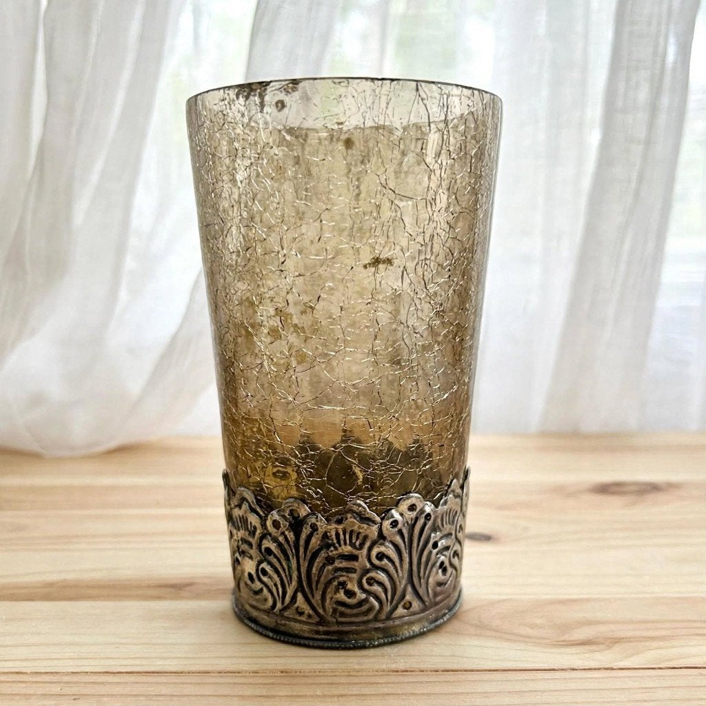 Vintage Windlicht Waxinelichthouder - Boho Oosters, Overige merken, Waxinelichthouder, Ophalen of Verzenden, 14 cm
