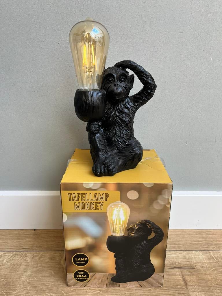 ==Nieuw== Tafellamp Monkey Aapje - Zwart - Inclusief Lamp, Huis en Inrichting, Ophalen of Verzenden, Nieuw, Minder dan 50 cm