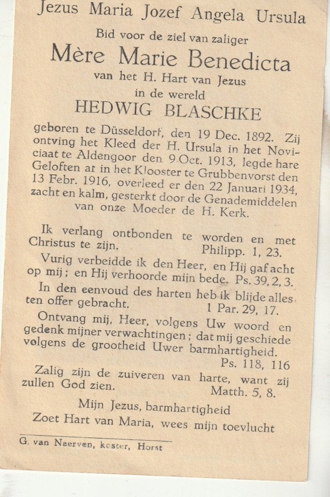 Bidprentje Hedwig Blaschke & Heilige Ursula 1892-1934, Ophalen of Verzenden, Gebruikt, Kaart of Prent, Christendom | Katholiek