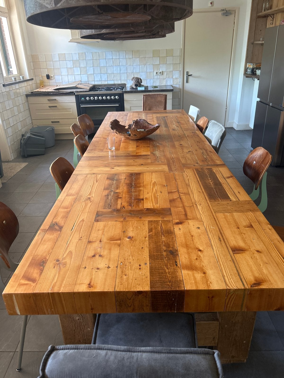 Grote uitschuifbare eettafel voor 16 personen, Huis en Inrichting, Tafels | Eettafels, Gebruikt, 100 tot 150 cm, 200 cm of meer