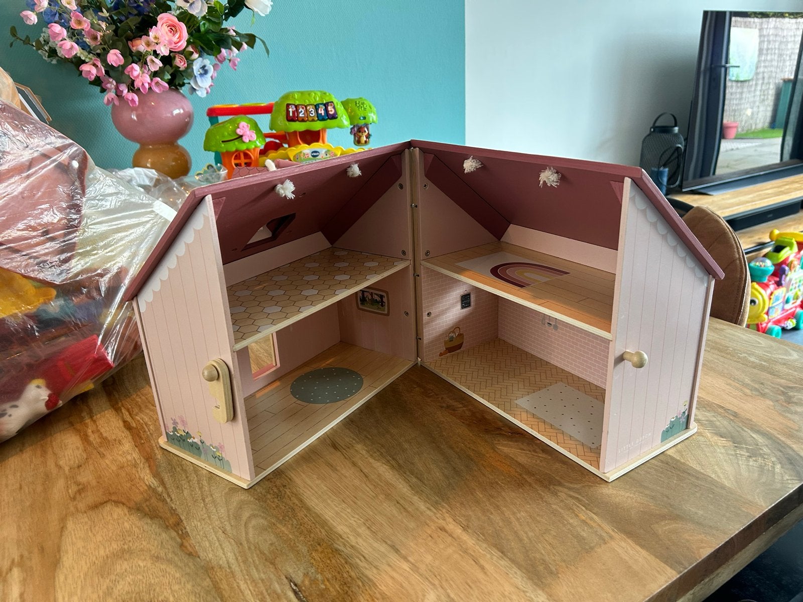Little dutch Houten poppenhuis met handvat - Roze, Ophalen, Zo goed als nieuw, Jongen of Meisje