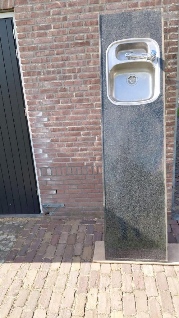 Granieten aanrechtblad met spoelbak en kraan, Ophalen, Gebruikt, Zwart, Overige typen