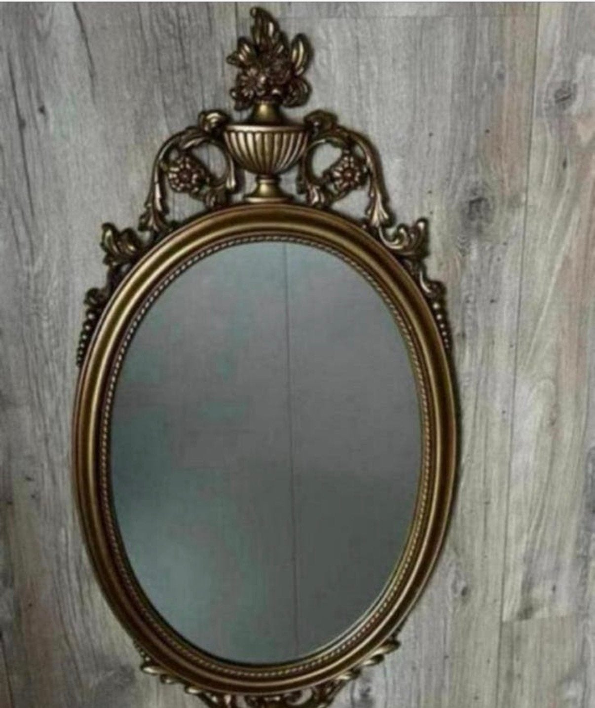 Vintage art deco ovaalvormige spiegel goudkleurig, Ophalen, Minder dan 50 cm, Zo goed als nieuw, Minder dan 100 cm